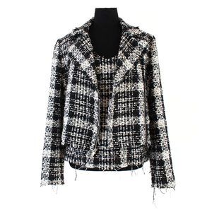 Theory Slim Moto Black White Tweed 2 Piece Jacket Sleeveless Top Set 4 Blazer S